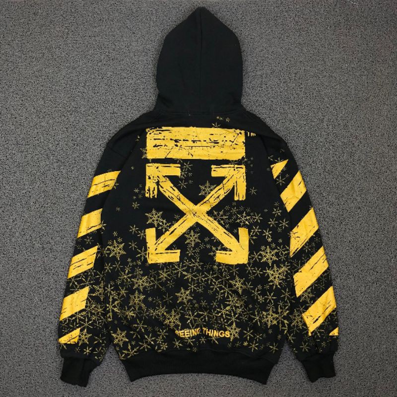 HOODIE OFFWHITE OFF WHITE GOLD SNOW FLAKE FULL PRINTED SWEATSHIRT