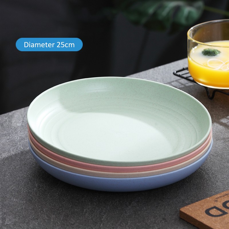 Piring Makan Isi 4 Saji Serbaguna Diameter 23 dan 25 cm Warna Pastel Bahan Wheat Straw Bulat Plate-25 cm
