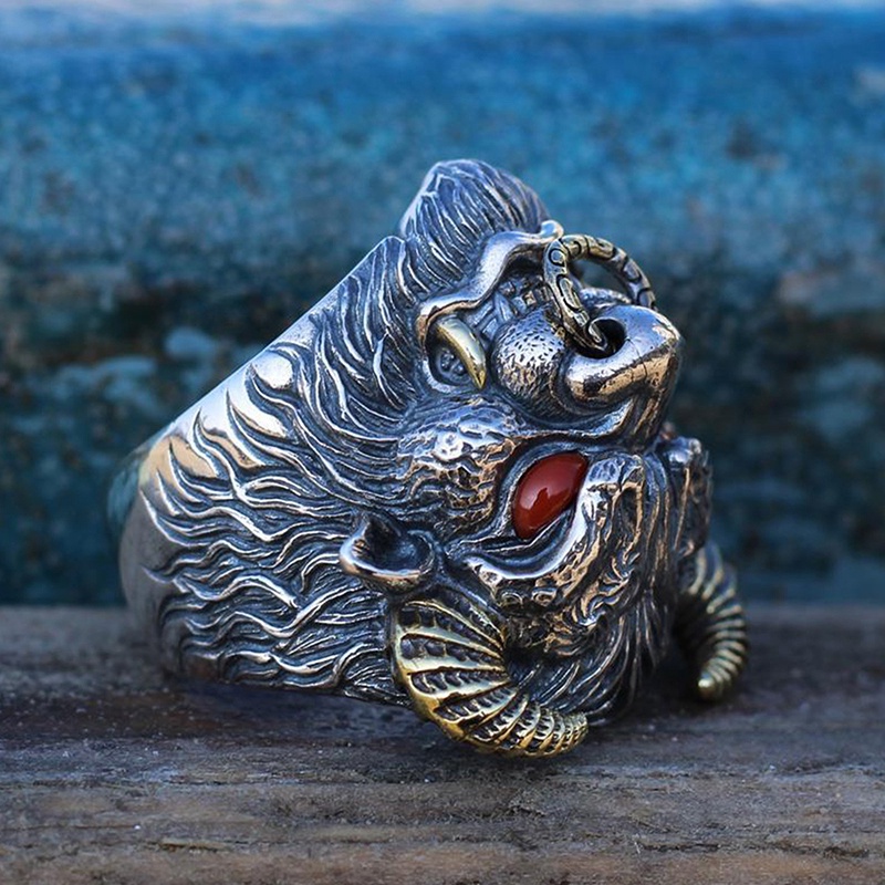 Cincin Model Terbuka Desain Kepala Banteng Gaya Klasiktrendy Adjustable Untuk Pria