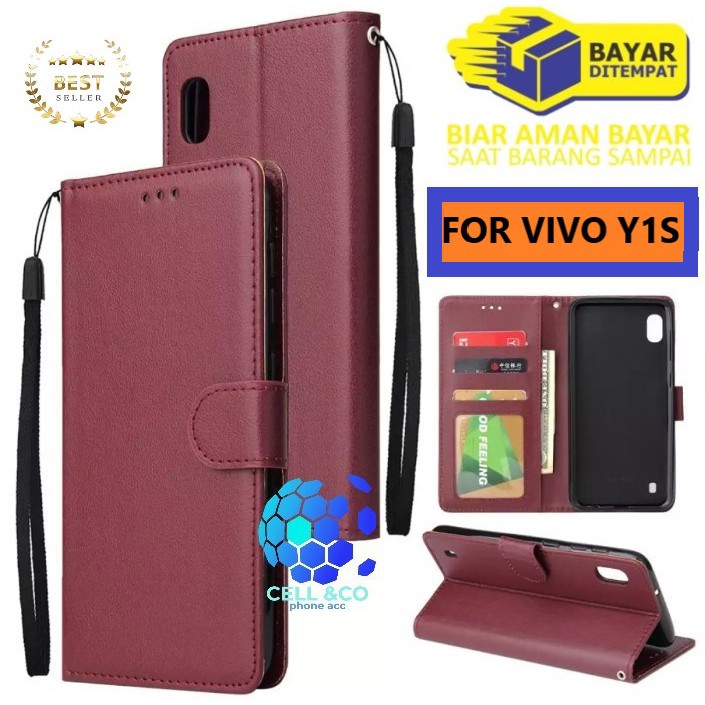 Flip cover VIVO Y1S Flip case buka tutup kesing hp casing flip case Premium leather wallet