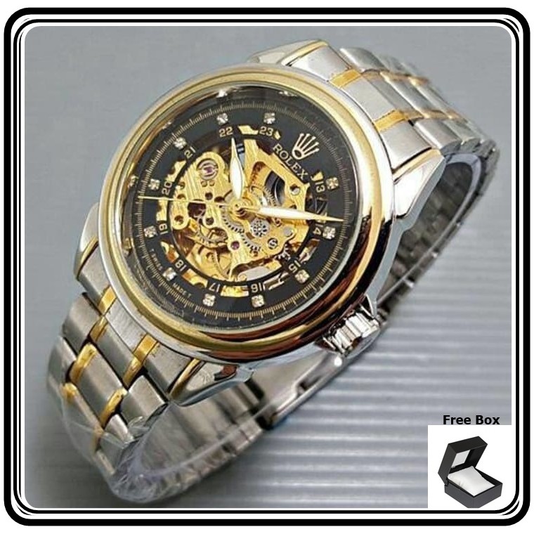Jam Tangan Pria Rolex - Jam Tangan Automatic Rantai Skelaton Diamond