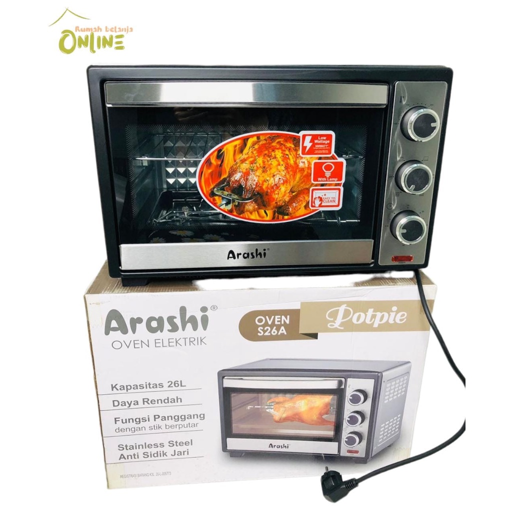 Oven Listrik Arashi S26A Kapasitas 26 Liter Low Watt Garansi Resmi