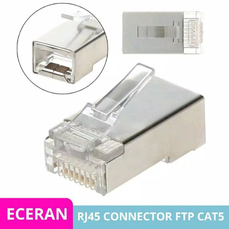 1Pcs Konektor LAN RJ45 Cat5E Metal Shield