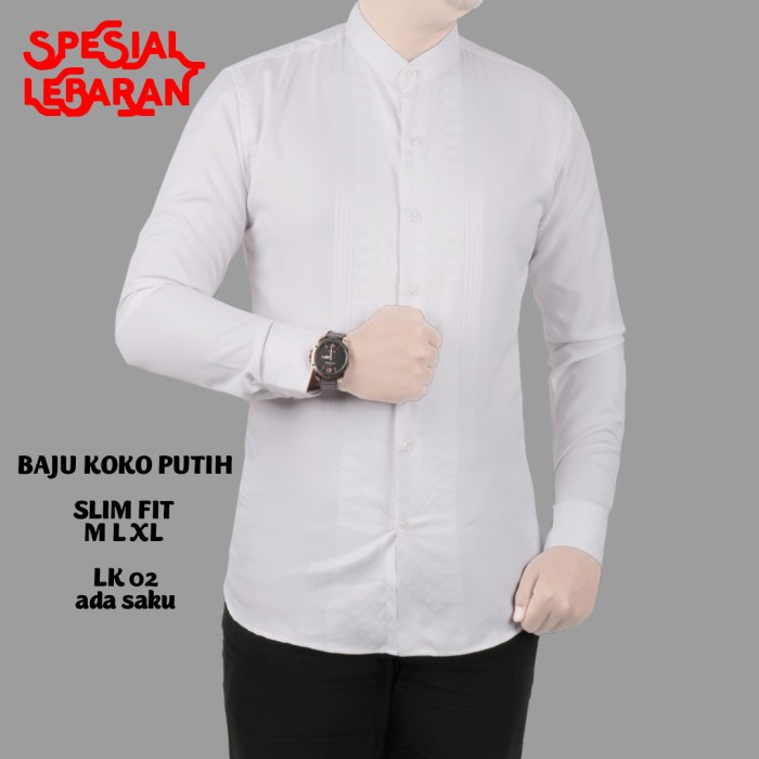 BAJU KOKO PRIA SLIM FIT KEMEJA KOKO PRIA SLIM FIT PUTIH BK32