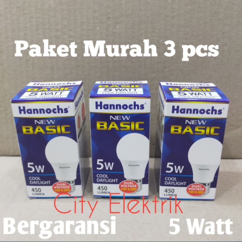 Hannochs Lampu LED New Basic 5 Watt - Cahaya Putih ( Paket 3 pcs )