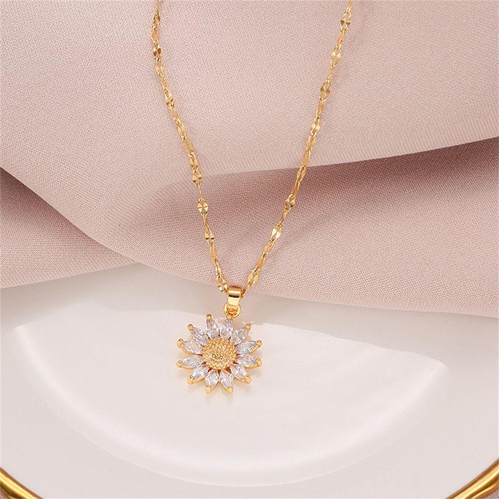 Lily Bunga Matahari Kalung Shiny Mom Hadiah Mewah Boho Perhiasan Liontin Kristal