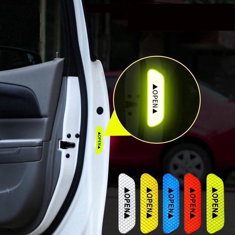 4PCS Car OPEN Reflective Tape Warning Car Door Sticker （93x25MM）