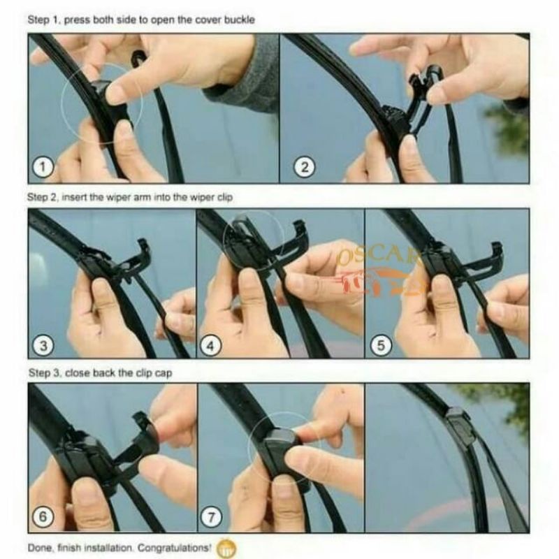 WIPER BLADE KACA MOBIL FRAMELESS U SHAPE HOOK - FLY-078 / WIPER MOBIL