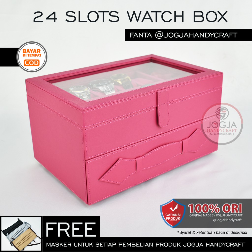 Kotak Tempat Jam Tangan isi 24 Magenta / Display Jam Tangan / Watch Box Organizer