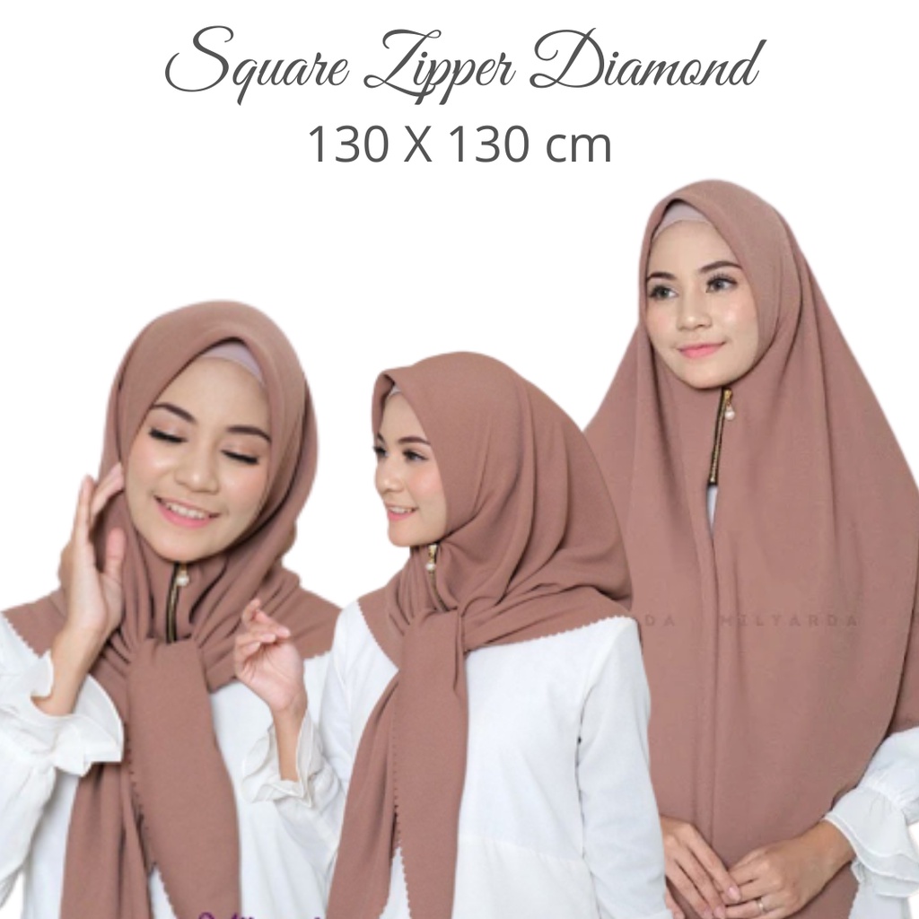 HIJAB SQUARE ZIPPER DIAMOND 130 X 130 CM / SEGIEMPAT INSTAN RESLETING / SQUARE ZIPPER