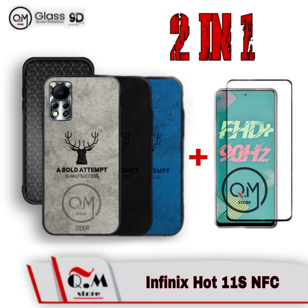 PAKET 2 IN1 CASE INFINIX HOT 11 / INFINIX HOT 11S NFC Softcase Deer Pelindung Back Cover Free Tempered Glass