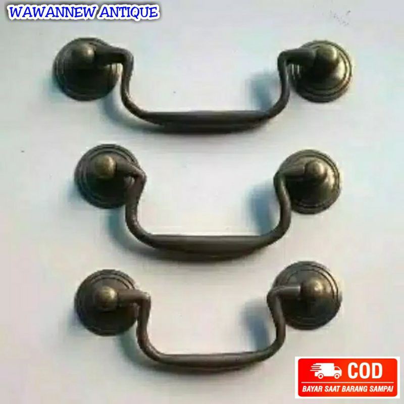 TERLARIS Handle / Tarikan Laci Lemari Jendela Rumah Kuningan Antik Motif Polos 11cm