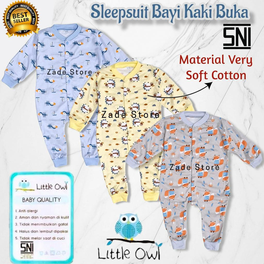 Sleepsuit bayi kaki Buka LITTLE OWL SNI 0-12 Bulan Baju Bayi lengan Panjang newborn Baju Anak bodysuit jumper panjang baju tidur