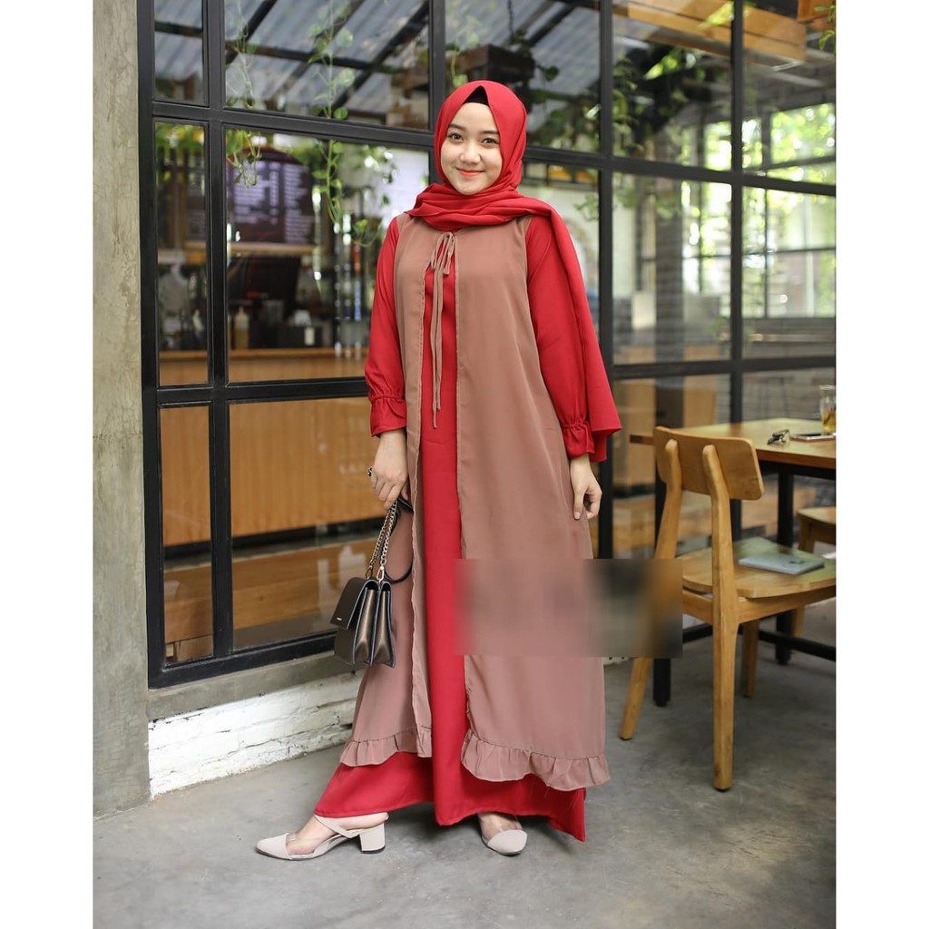 LANARA MAXI Matt kos Wafle Baju Hijab Panjang Simple Gaun Kerja Trendy Gamis Muslimah Murah