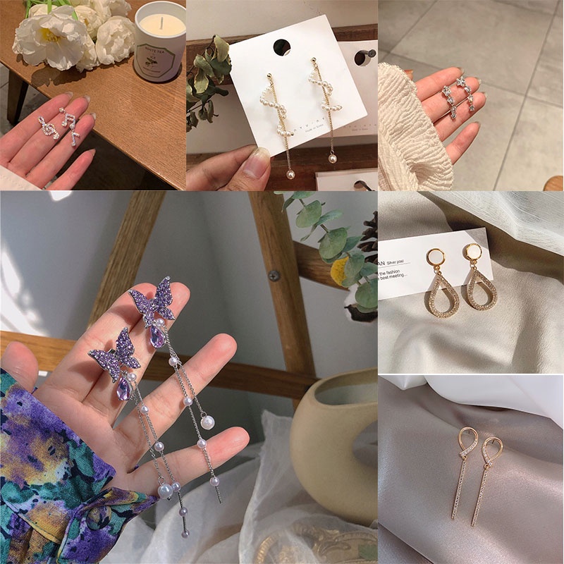 Anting Rumbai Mutiara Berlian Imitasi Gaya Korea Untuk Wanita