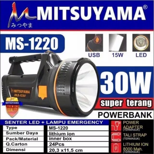 COD Senter Tangan Besar LED + Lampu Emergency Super Terang USB 30W MITSUYAMA MS-1220//SENTER EMERGENCY MITSUYAMA MS-1220 30 WATT