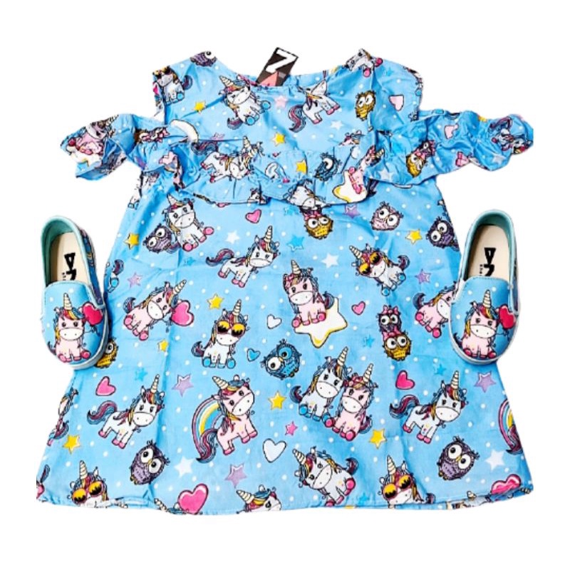 Daster Anak Perempuan Dress anak Model Sabrina Karakter LOL Unicorn lebah biru lebah kuning Random usia 1-8 tahun