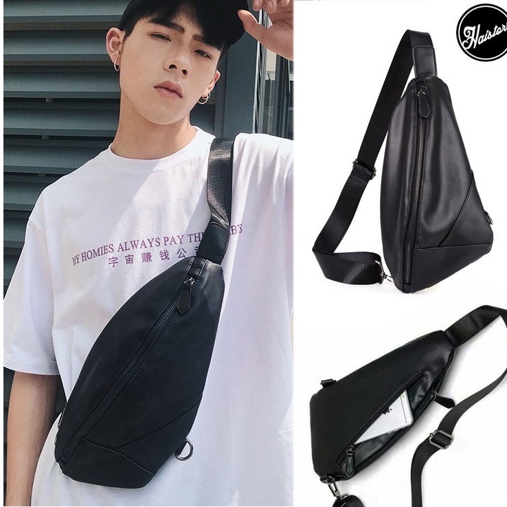 Tas Selempang Pria Model Lonjong Kulit / Tas Pria Tas Selempang Dada / Waistbag Pria