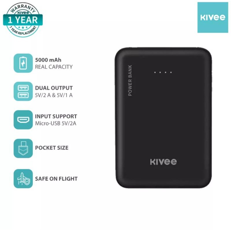 Kivee Power bank 5000mah 5V/2.1A output fast charge