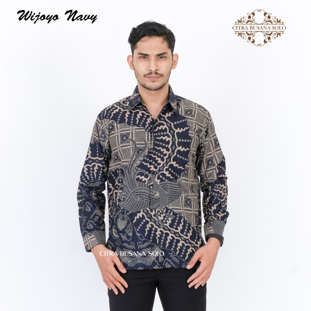 WIJOYO NAVY Kemeja Batik Pria Full Furing Regular Fit Bahan Katun Primisima