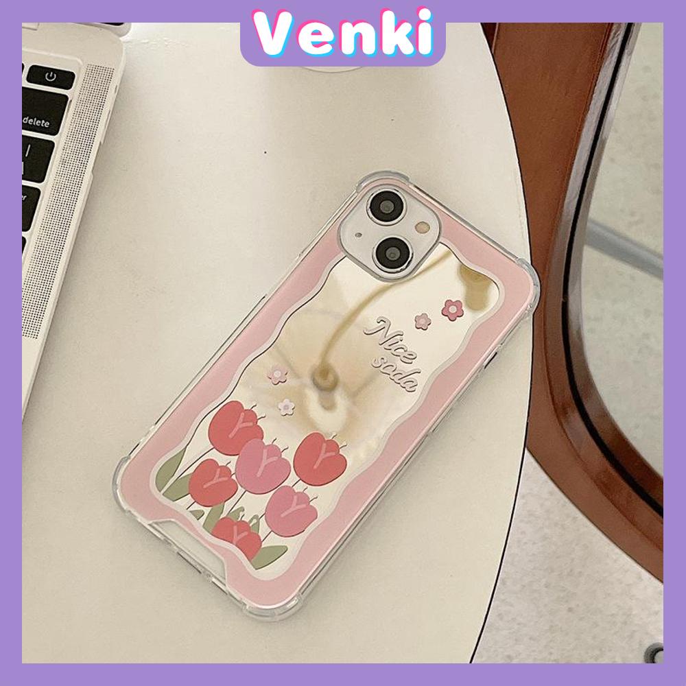 iPhone Case Acrylic HD Mirror Laser Airbag Shockproof Protection Camera Cute Pink Rose Flower Compatible For iPhone 11 iPhone 13 Pro Max iPhone 12 Pro Max iPhone 7 Plus iPhone xr