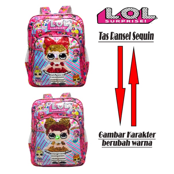 Tas Ransel SEQUIN Anak Perempuan TK/SD - Tas Sekolah Gendong Usap Karakter LOL