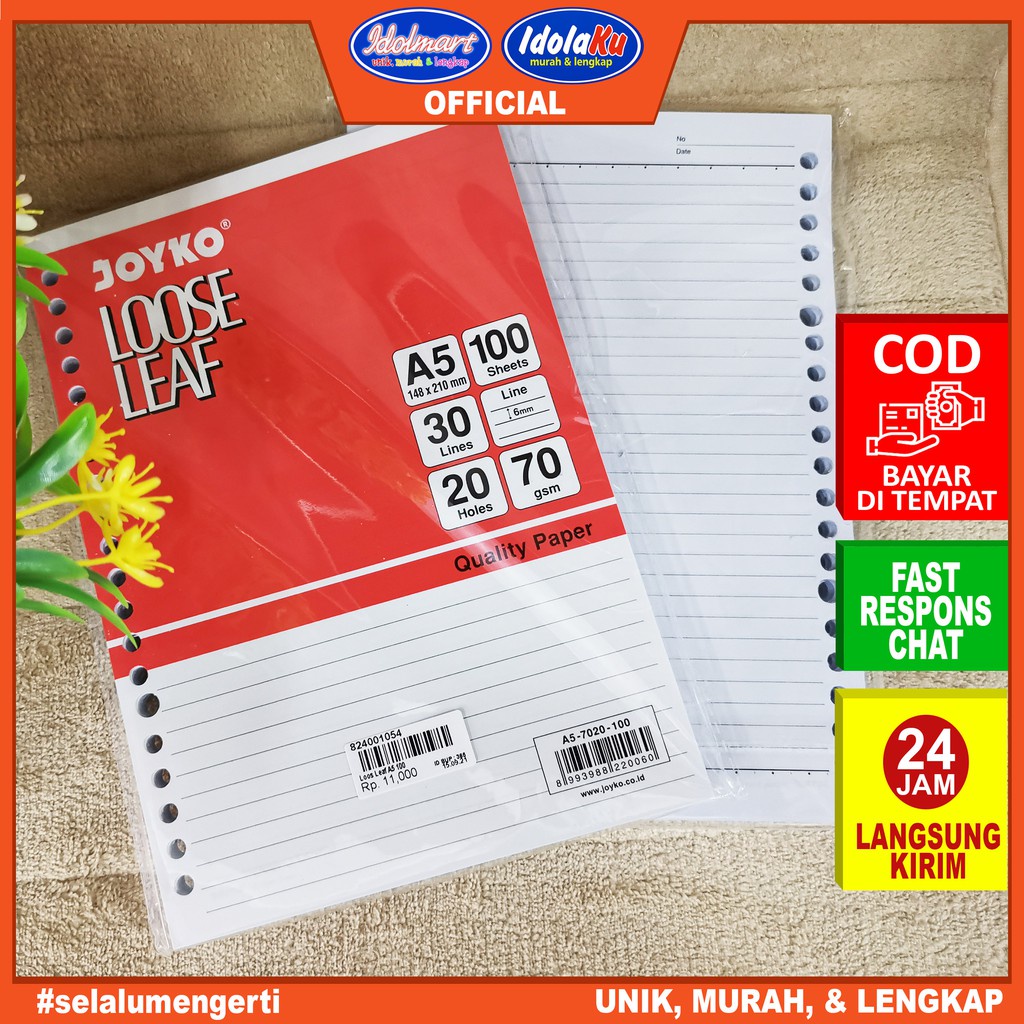 IDOLMART Loose Leaf Joyko A5 100 lembar / Isi Refill Kertas File Surabaya