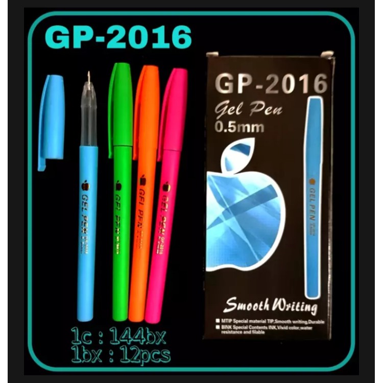 

PEN TINTA GEL PULPEN GEL APPLE GP-2016 MURAH BERKUALITAS WARNA HITAM ISI 12