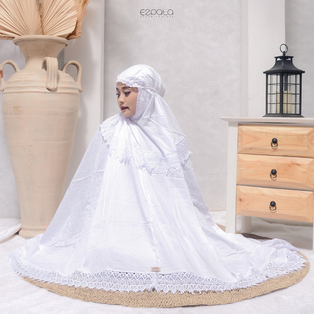 Ezpata Mukena Dewasa Putusan Hajjah Rendah Putih Jumbo Premium Bahan Rayon Adem dan Halus