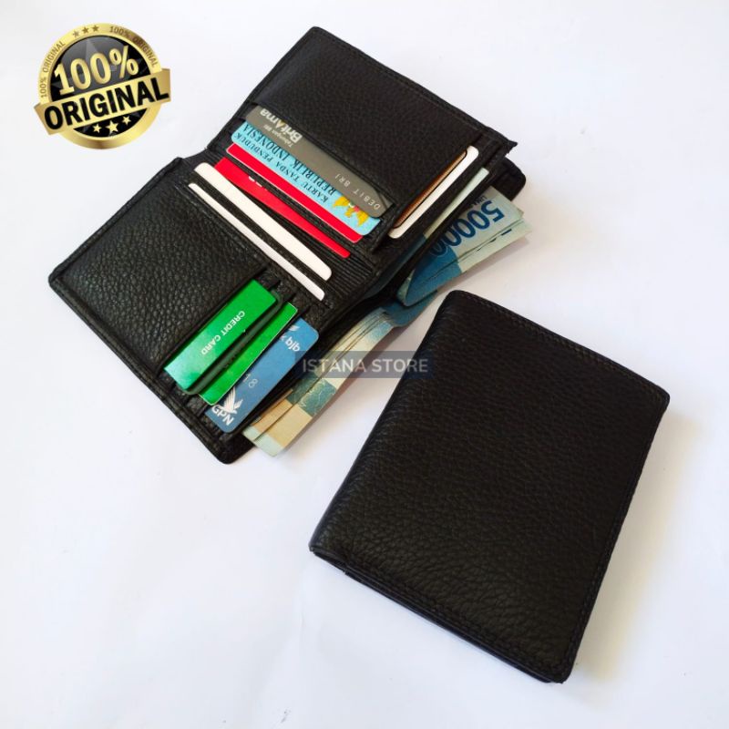 Dompet kulit pria polos lipat berdiri Dompet kulit asli