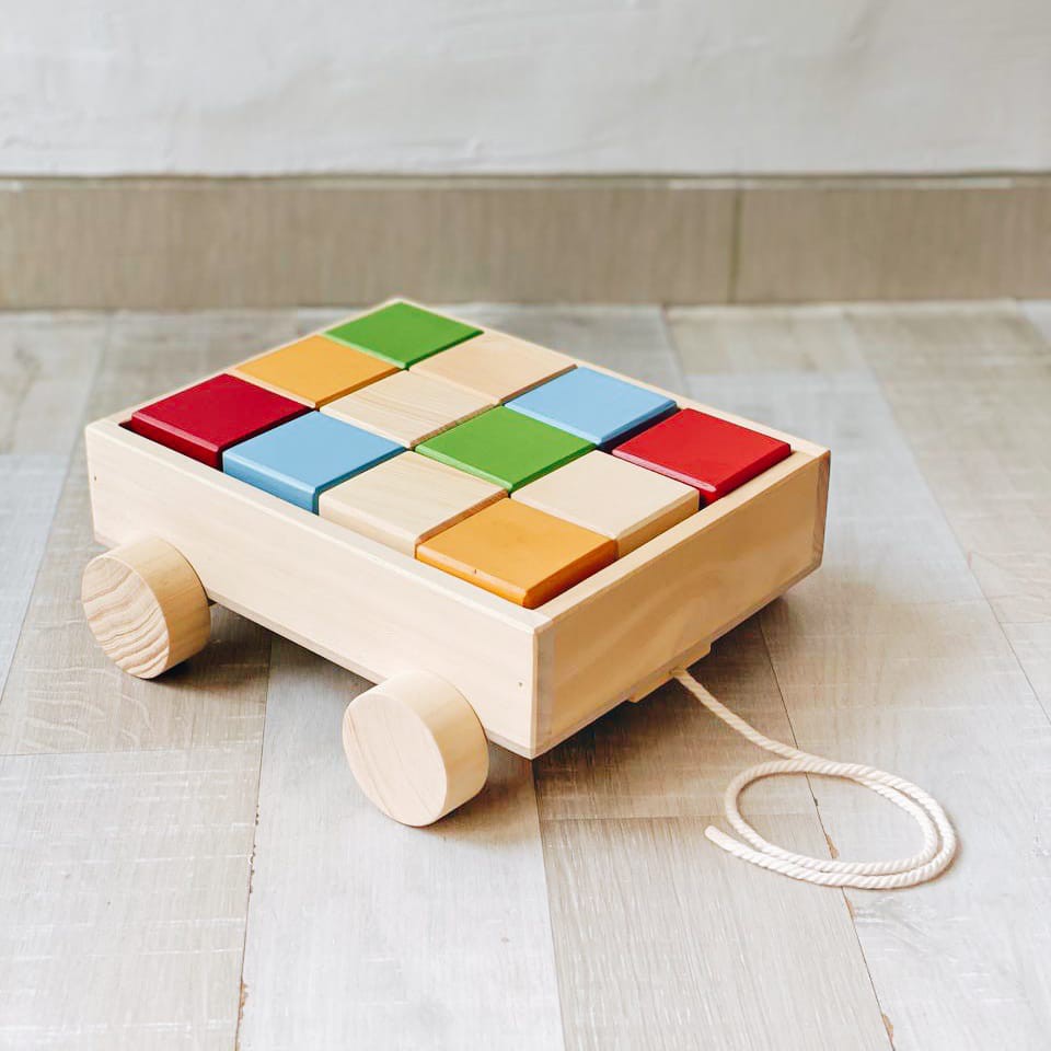 LETTER IN PINE Wooden Blocks with Cart - Mainan Balok Kayu dengan Troli