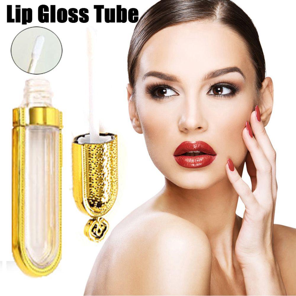 [Elegan] Tabung Lip Gloss Transparan DIY Botol Isi Ulang Plastik Gold Crown Lip Balm Bottle