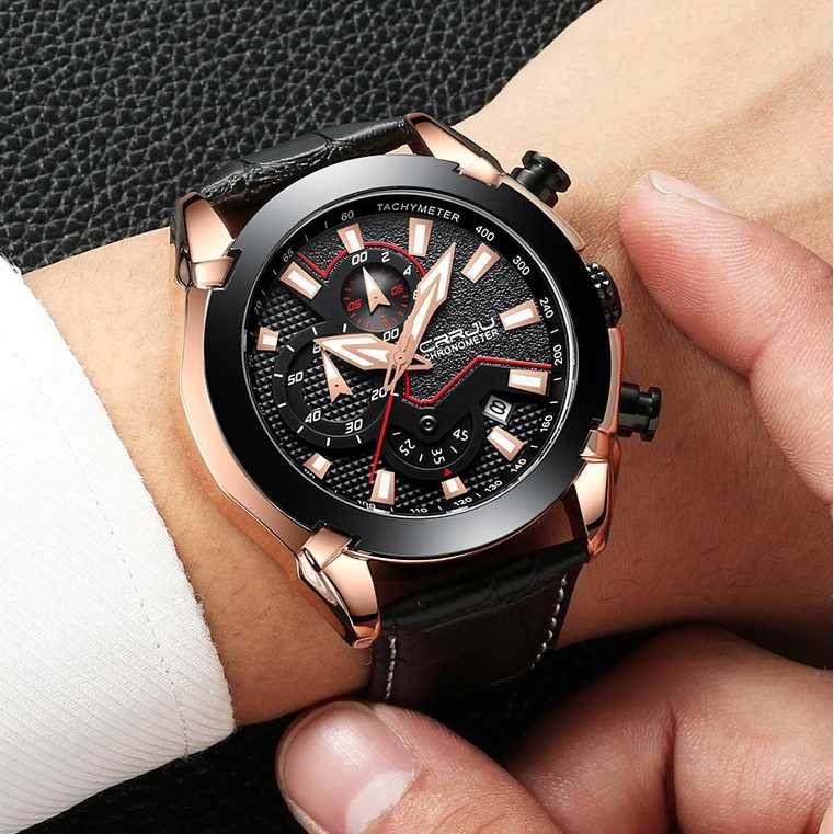 CRRJU Jam Tangan Analog Chrono Pria Leather Strap - 2219