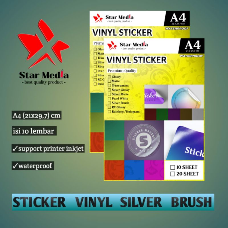 

Kertas sticker vinyl silver brush A4 isi 10 lembar waterproof/stiker vinyl warna silver brushed tahan air
