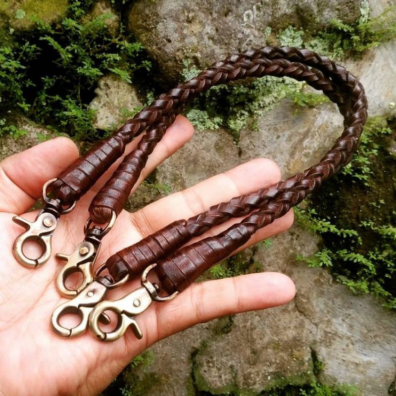 tali anyam pengait dompet kulit asli handmade