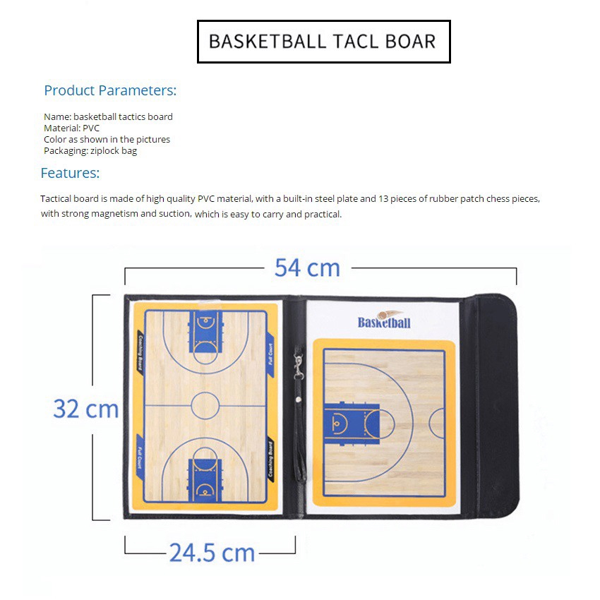 RB Papan Lipat Strategi Basket Magnetic Taktik Papan Pelatihan Aksesoris Strategi Clipboard Basket