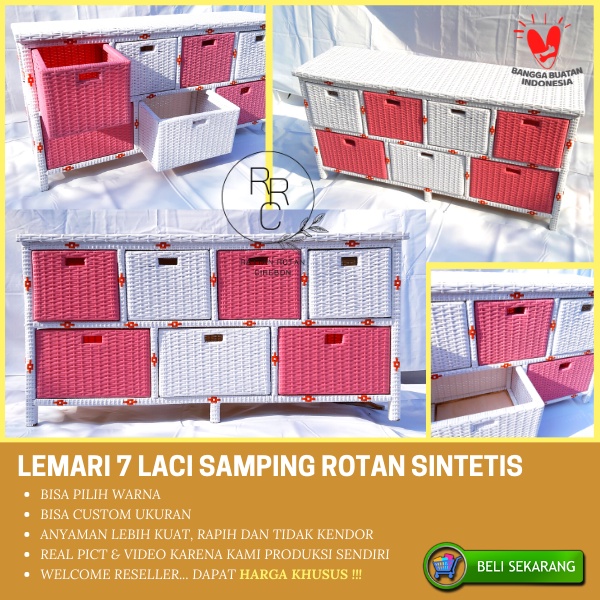 Lemari Laci Rak Rotan Sintetis Kabinet Plastik Susun 7 Laci