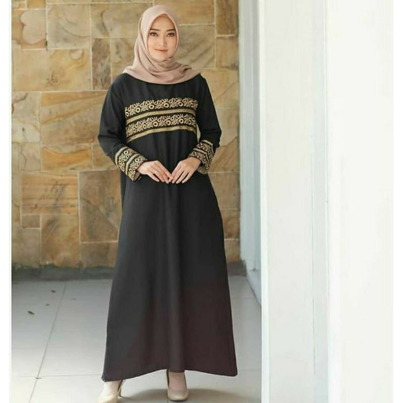 Folia Dress Others Gamis Putih Wanita Terbaru Gamis Modern 2021 Fashion Muslim Gamis Remaja-ANISA HITAM