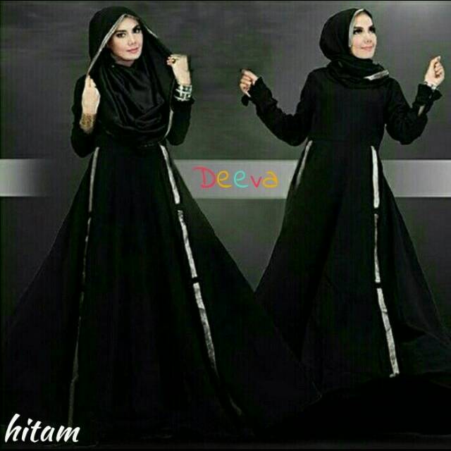 Baju Muslim Gamis Deeva Syari Busana Lebaran Wanita Polos Warna Hitam