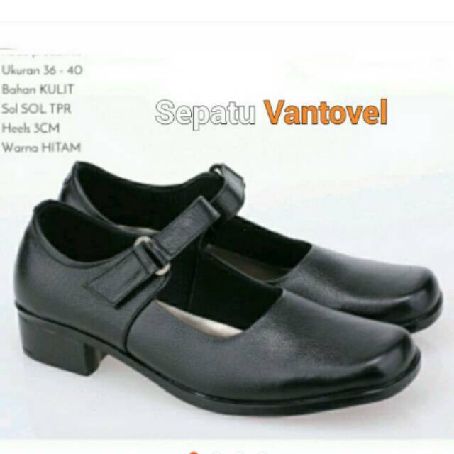 COD Sepatu Pantofel Wanita Cewek Paskibra Hitam Hak 3 cm Bertali Gasper Size 37-41