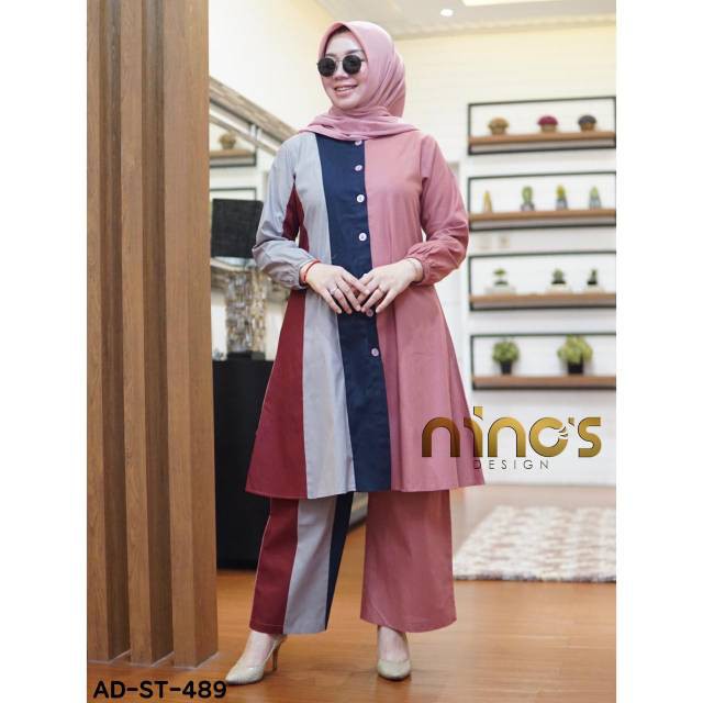 PAKAIAN WANITA TUNIK STYLE KEKINIAN BARU / Setelan AD ST 489 ori by Ninos Design