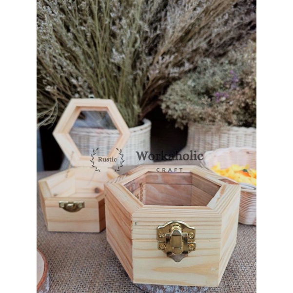 RING BOX HEXAGONAL KAYU JATI BELANDA KOTAK CINCIN MAHAR PERNIKAHAN RING BEARER RING BOX SESERAHAN BO