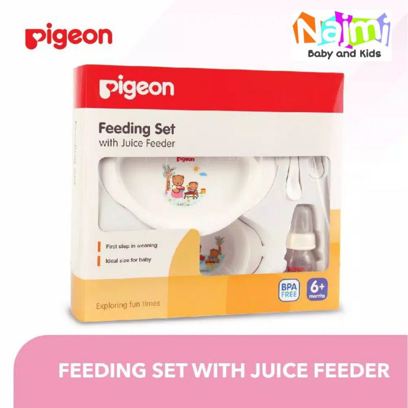 Pigeon Feeding Set with training cup dan juice feeder (piring peralatan makan bayi)