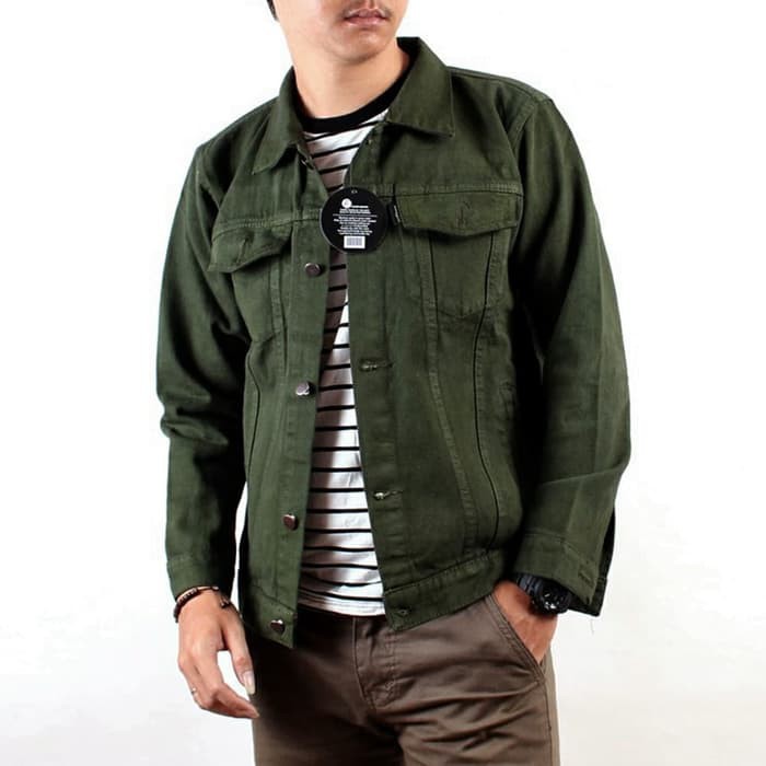 Jaket Levis Cowok Motif Polos Pria Jacket Jins Jin Jean Jeans Em5 MY195  Merah Maroon Hijau Army De