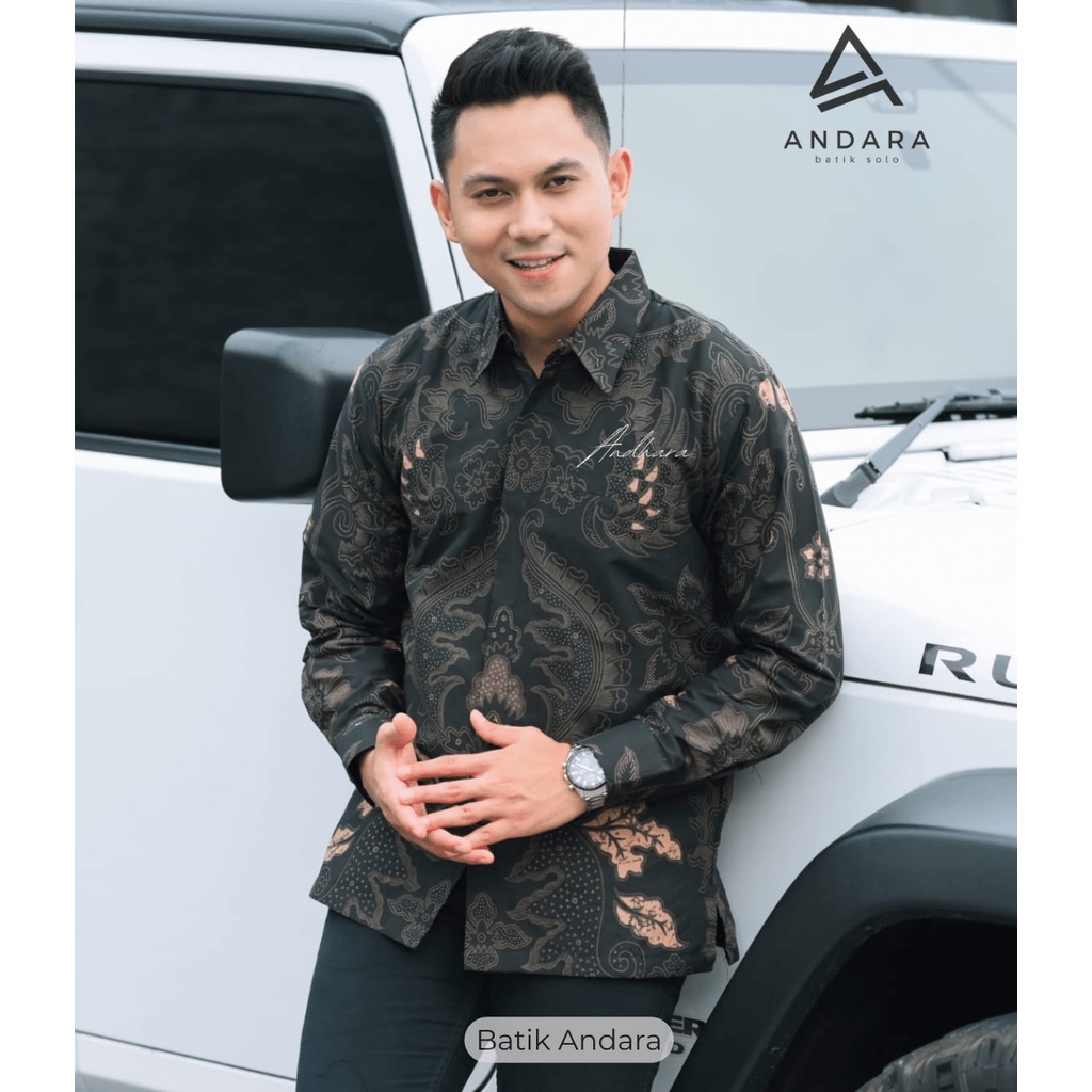 Mahkota Hitam Kemeja Batik Solo Pria Lengan Panjang Modern Premium Full Furing Terlaris Katun Solo sragenan