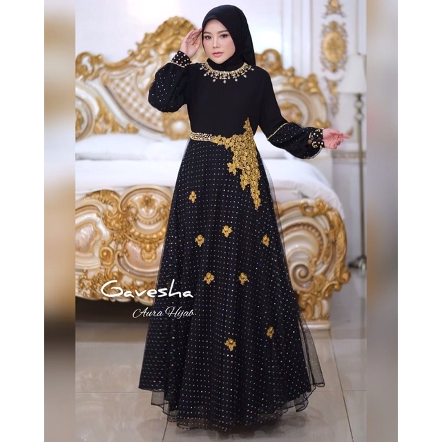 Gavesha Gown Original By Aura Hijab / Gamis Pesta Terbaru / Gamis Mewah / Gamis Cantik