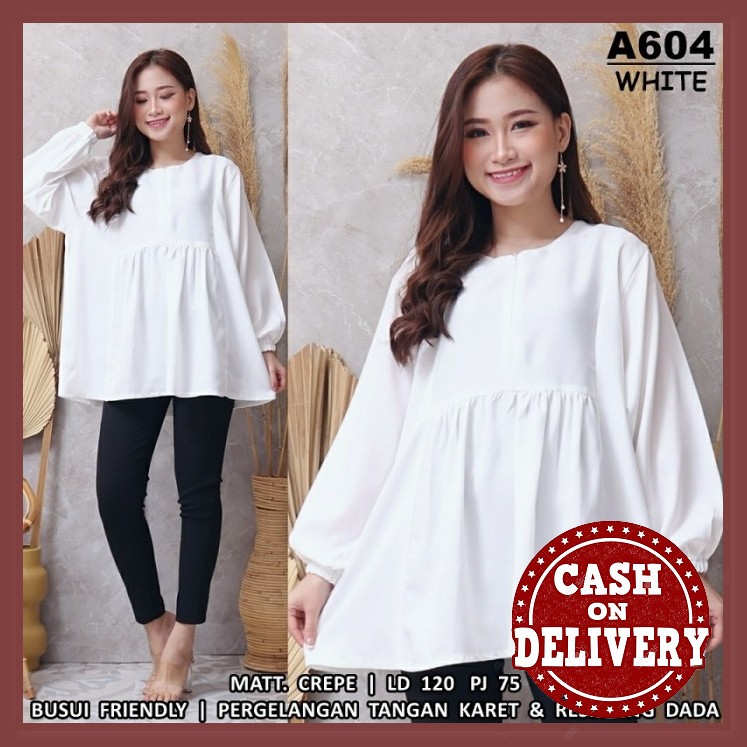 Pakaian Baju Atasan Top Blouse Blus Korea Wanita Cewek Branded Im ZH273 Jumbo Gitabel White [Baju At