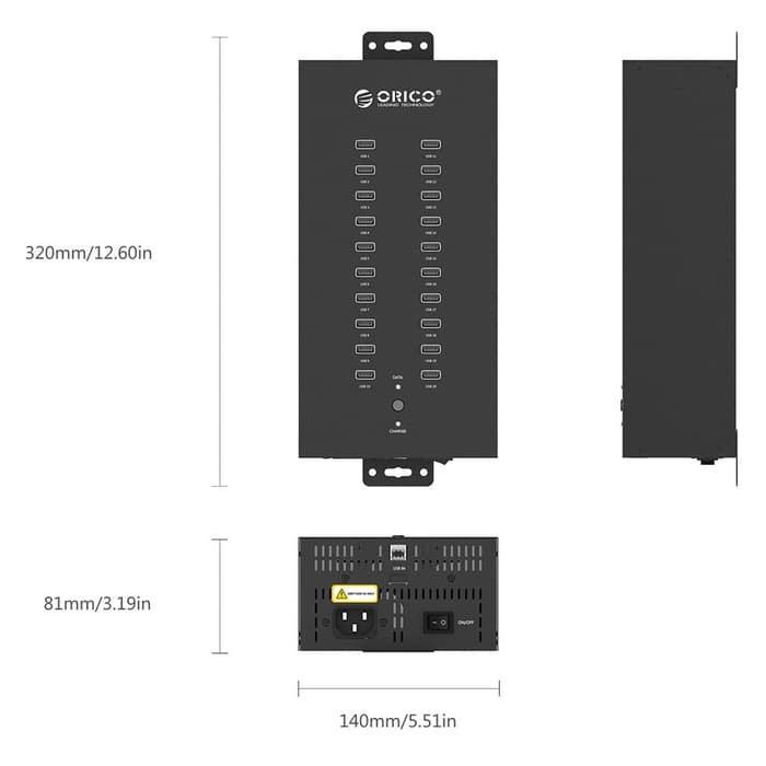 Usb Hub 2.0 orico 20 Port Industrial &amp; Charging 1.2A 150w adapter ih20p - Terminal usb2.0 20 lubang