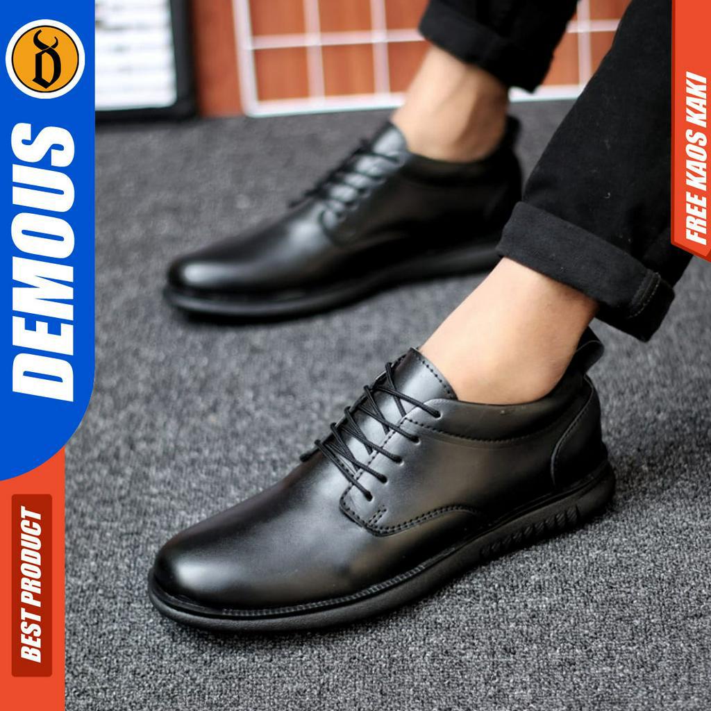 DEMOUS HATTE - Sepatu Formal Casual Pria Kulit PU Hitam Tali Pantofel Kerja