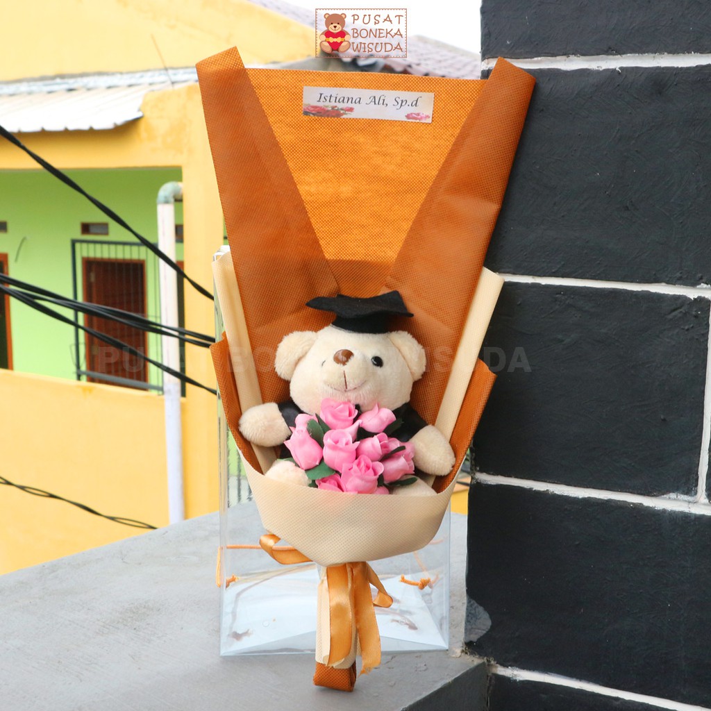 Buket boneka wisuda teddy bear Bucket Bunga Ultah Fanel Flanel murah Kado Wisuda Hadiah Ulang Tahun